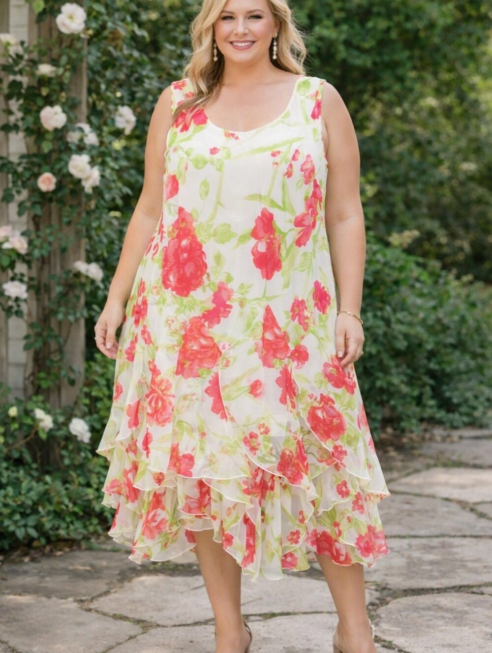 Robbie Bee 🐝Floral Sleeveless Chiffon Tiered Cottagecore Party Dress. Size 22W